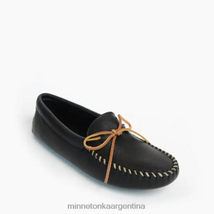 calzado negro hombres suela blanda doble de piel de venado Minnetonka R6DN335