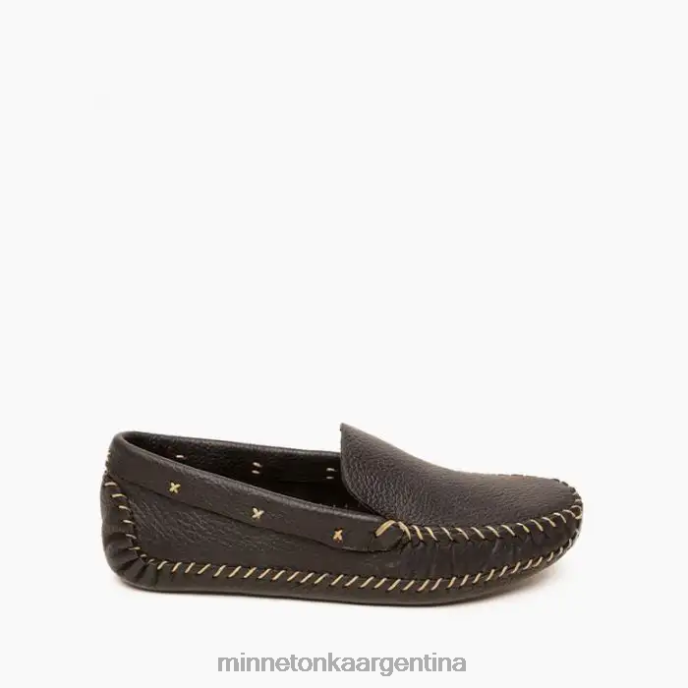 calzado negro y natural hombres p.w. mocasines de conducción con suela blanda Minnetonka R6DN373