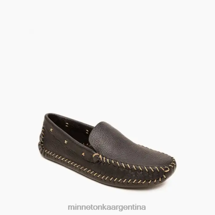 calzado negro y natural hombres p.w. mocasines de conducción con suela blanda Minnetonka R6DN373