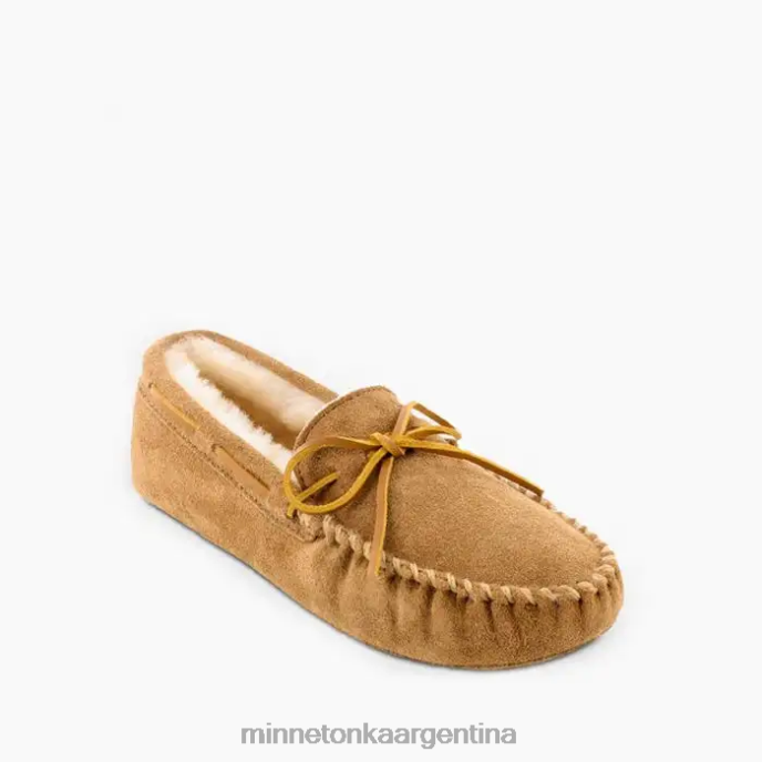 calzado bronceado dorado hombres mocasín con suela blanda de piel de oveja Minnetonka R6DN404