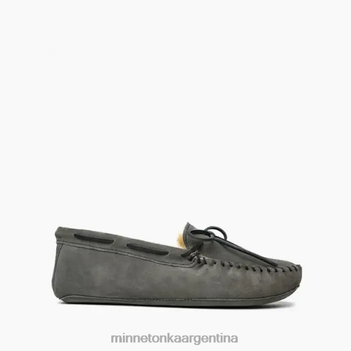 calzado gris hombres mocasín con suela blanda de piel de oveja Minnetonka R6DN405