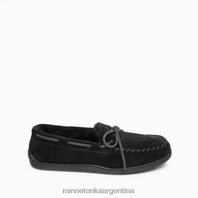 calzado negro hombres Moc con suela dura de piel de oveja Minnetonka R6DN401