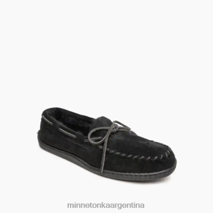 calzado negro hombres Moc con suela dura de piel de oveja Minnetonka R6DN401