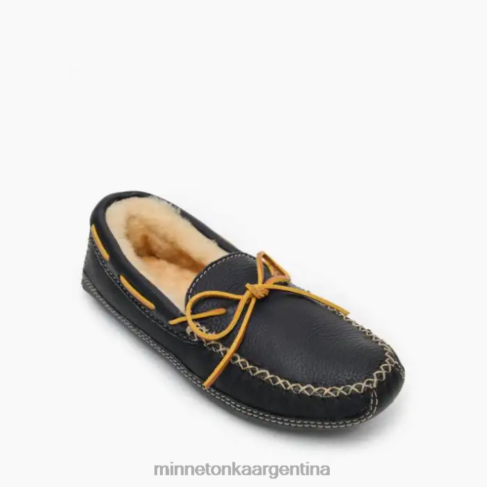 calzado negro hombres zapatilla de alce de piel de oveja Minnetonka R6DN409