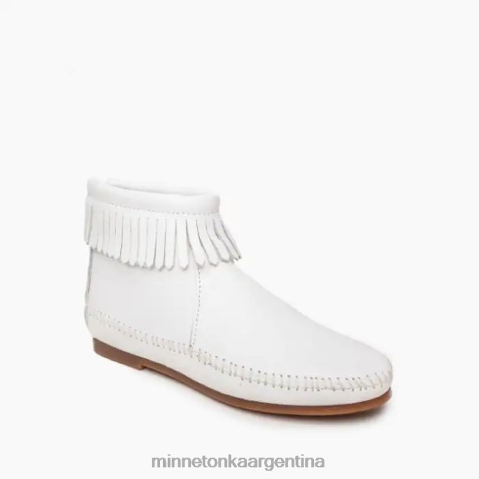 calzado blanco mujer bota de cuero con suela dura y cremallera trasera Minnetonka R6DN46