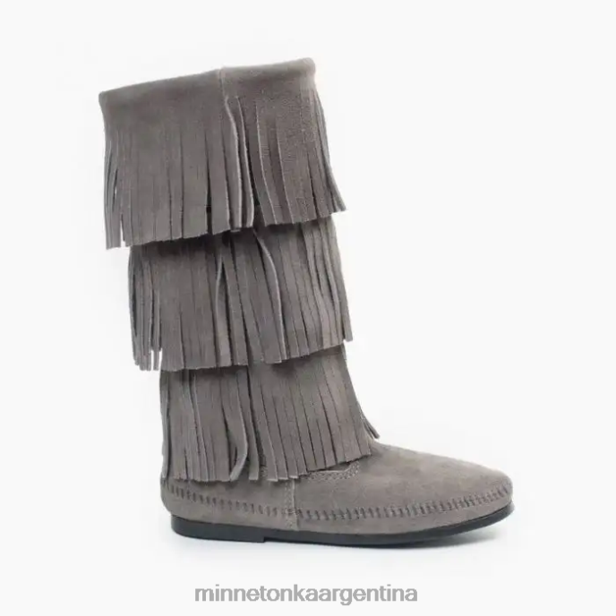 calzado gris mujer Bota con flecos de 3 capas. Minnetonka R6DN3