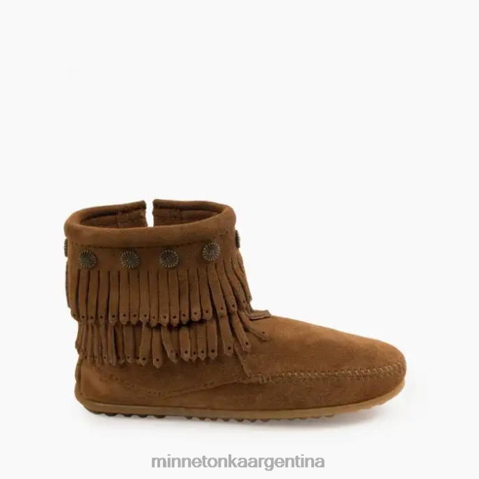 calzado marrón polvoriento mujer bota con doble flecos y cremallera lateral Minnetonka R6DN22