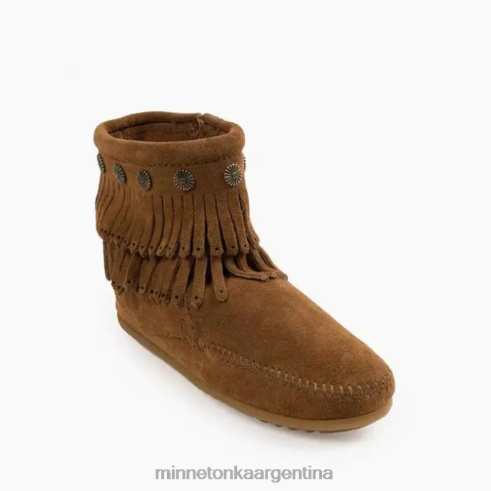 calzado marrón polvoriento mujer bota con doble flecos y cremallera lateral Minnetonka R6DN22