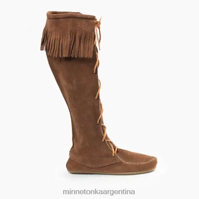 calzado marrón polvoriento mujer botas altas hasta la rodilla con encaje delantero Minnetonka R6DN26