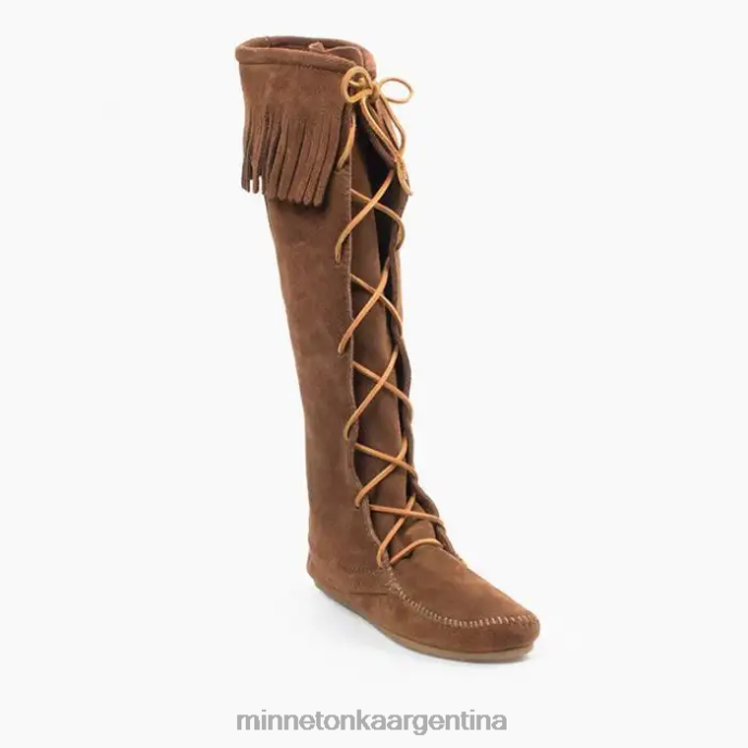 calzado marrón polvoriento mujer botas altas hasta la rodilla con encaje delantero Minnetonka R6DN26