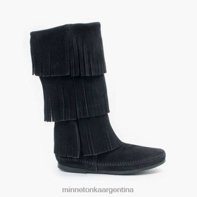 calzado negro mujer Bota con flecos de 3 capas. Minnetonka R6DN1