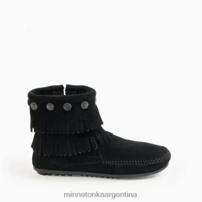 calzado negro mujer bota con doble flecos y cremallera lateral Minnetonka R6DN21