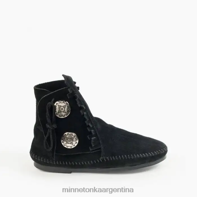 calzado negro mujer bota con suela dura de dos botones Minnetonka R6DN31