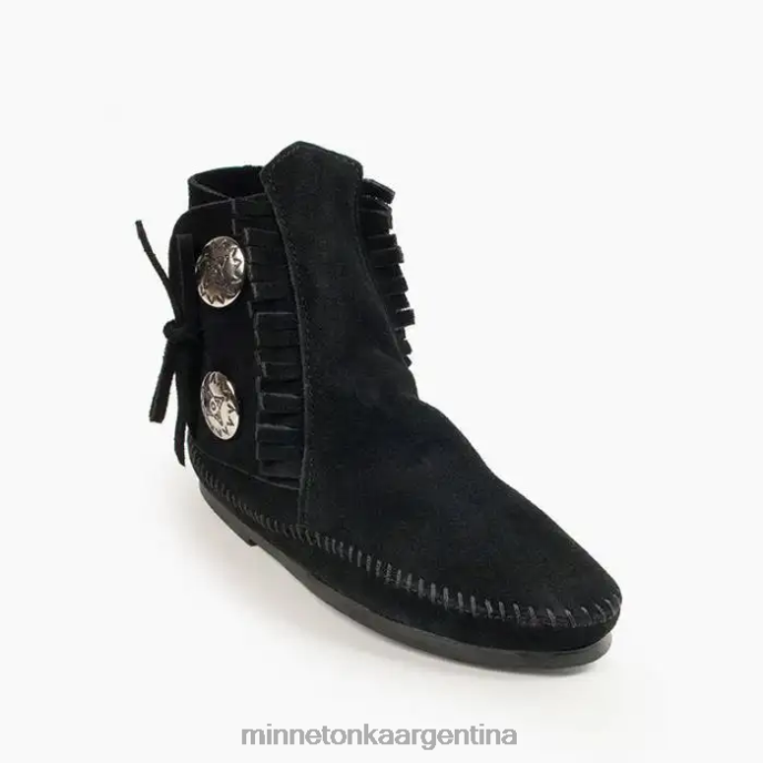 calzado negro mujer bota con suela dura de dos botones Minnetonka R6DN31