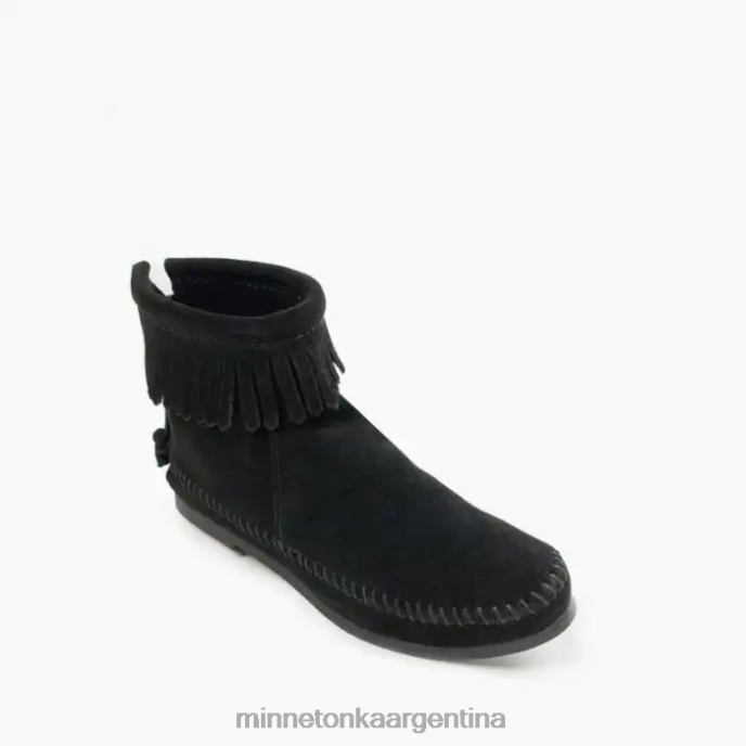 calzado negro mujer bota con suela dura y cremallera trasera Minnetonka R6DN5
