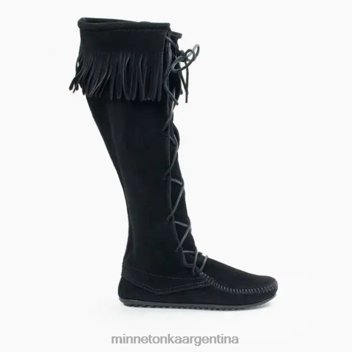 calzado negro mujer botas altas hasta la rodilla con encaje delantero Minnetonka R6DN24