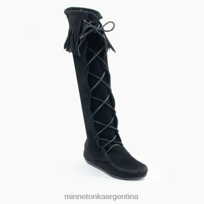 calzado negro mujer botas altas hasta la rodilla con encaje delantero Minnetonka R6DN24