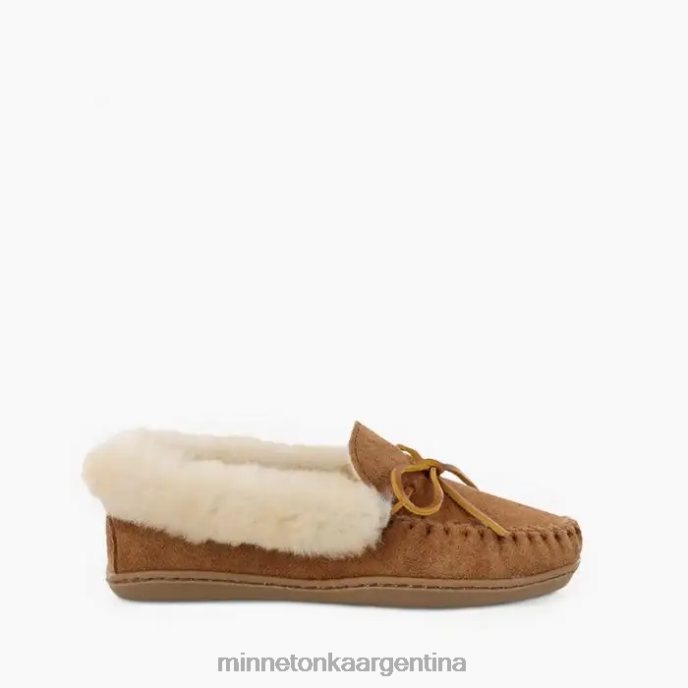 calzado bronceado dorado mujer mocasín de piel de oveja alpina Minnetonka R6DN226