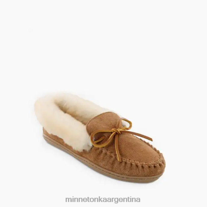 calzado bronceado dorado mujer mocasín de piel de oveja alpina Minnetonka R6DN226