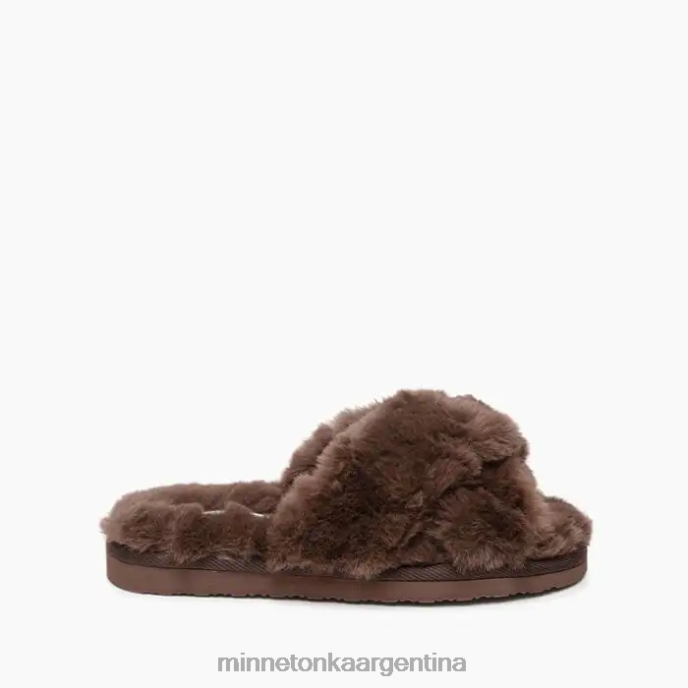 calzado cacao mujer banda cruzada de peluche Minnetonka R6DN301