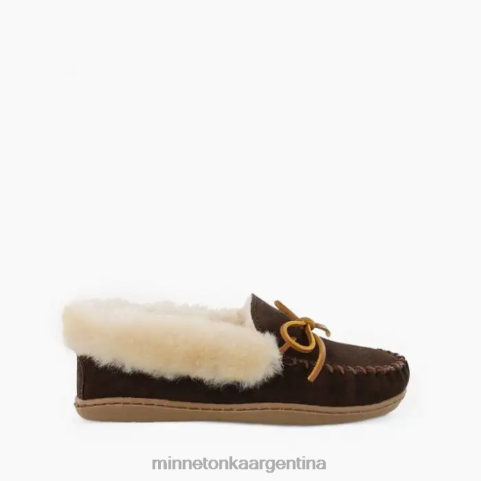 calzado chocolate mujer mocasín de piel de oveja alpina Minnetonka R6DN225
