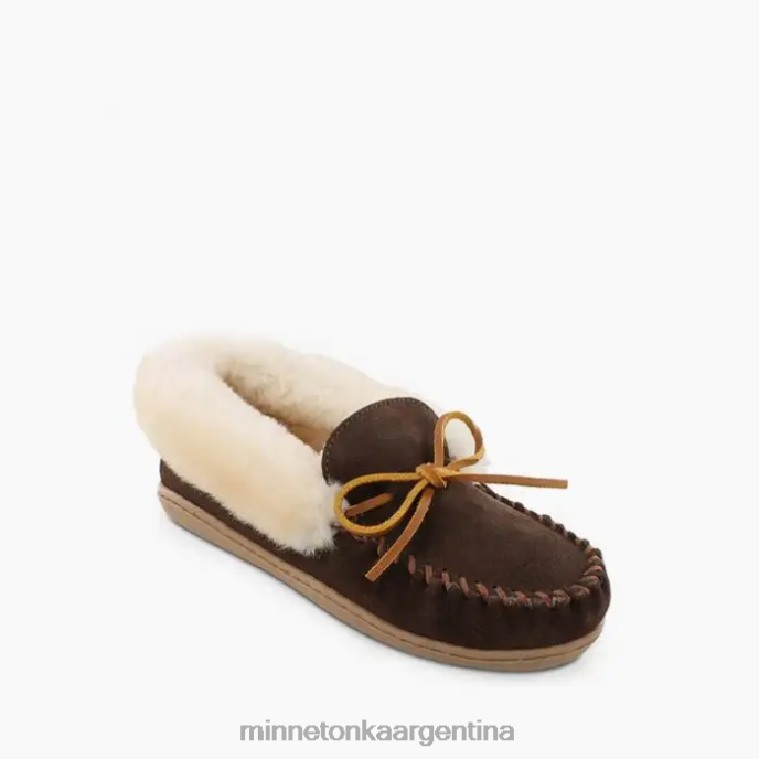 calzado chocolate mujer mocasín de piel de oveja alpina Minnetonka R6DN225