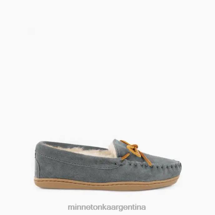 calzado gris mujer Moc con suela dura de piel de oveja Minnetonka R6DN221
