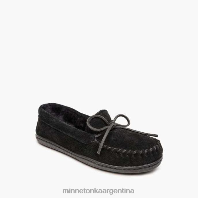 calzado negro mujer Moc con suela dura de piel de oveja Minnetonka R6DN219