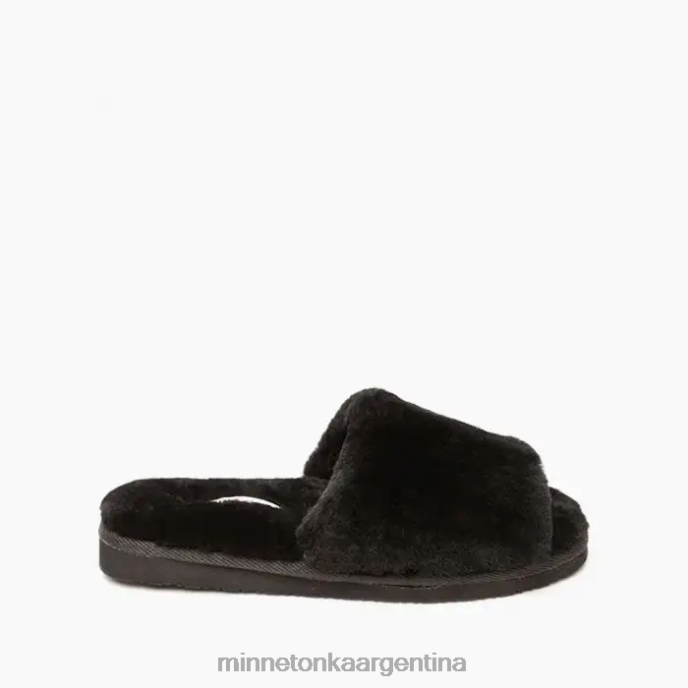 calzado negro mujer corredera abierta de piel de oveja Minnetonka R6DN258