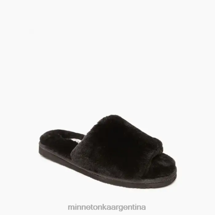 calzado negro mujer corredera abierta de piel de oveja Minnetonka R6DN258