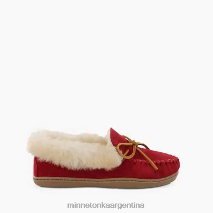 calzado rojo mujer mocasín de piel de oveja alpina Minnetonka R6DN228
