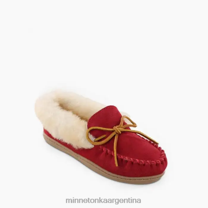 calzado rojo mujer mocasín de piel de oveja alpina Minnetonka R6DN228