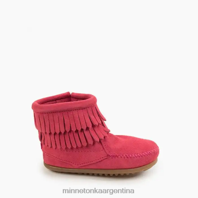 calzado Rosa caliente niños bota con doble flecos y cremallera lateral Minnetonka R6DN465