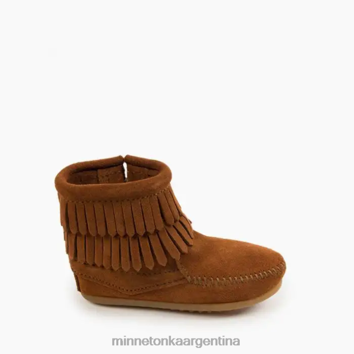 calzado marrón niños bota con doble flecos y cremallera lateral Minnetonka R6DN464