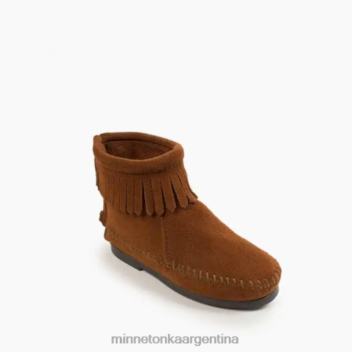 calzado marrón niños bota con suela dura y cremallera trasera Minnetonka R6DN469