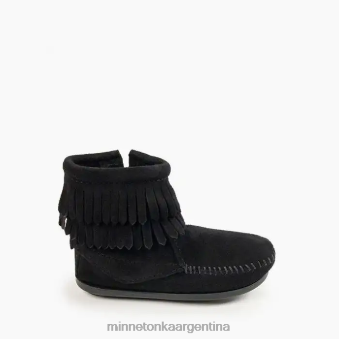 calzado negro niños bota con doble flecos y cremallera lateral Minnetonka R6DN463