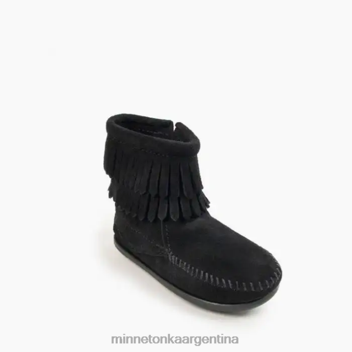calzado negro niños bota con doble flecos y cremallera lateral Minnetonka R6DN463