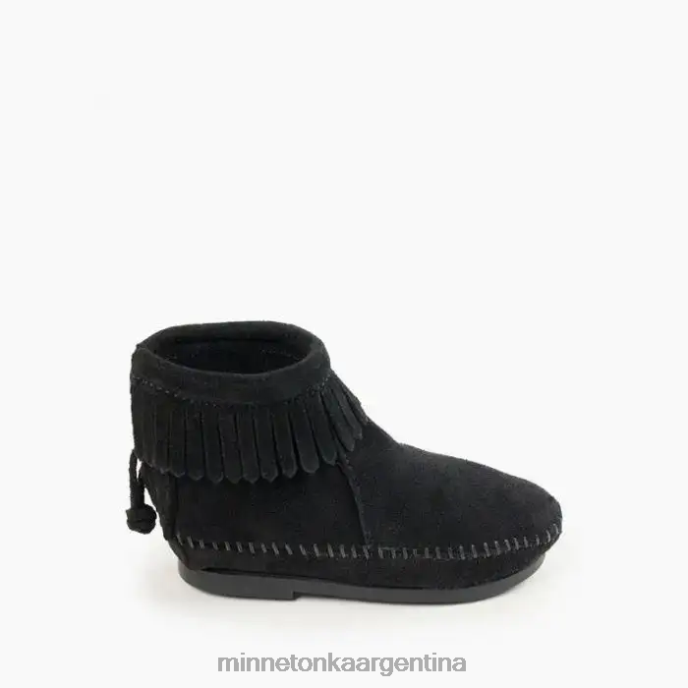 calzado negro niños bota con suela dura y cremallera trasera Minnetonka R6DN468