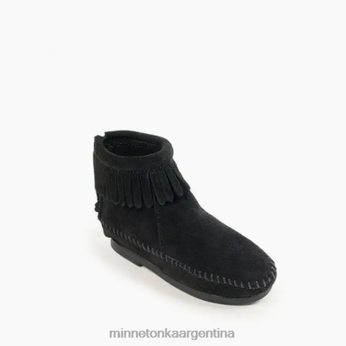 calzado negro niños bota con suela dura y cremallera trasera Minnetonka R6DN468